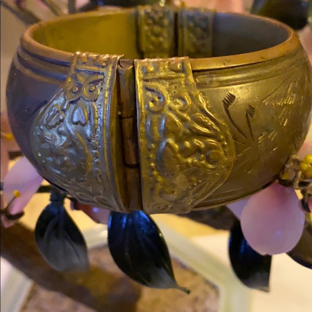 Antique Solid Brass Engraved Bracelet - image 2